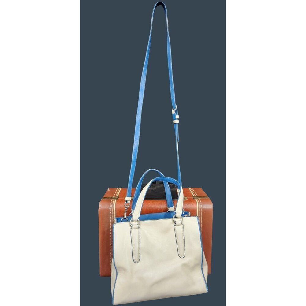 AUTHENTIC Coach Mini Crosby Colorblock Carryall in Blue and White Leather-EUC - Picture 2 of 12